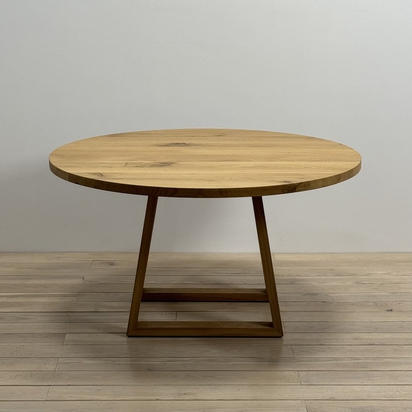 Solid Wood Natural Oak Round Table Trapezium Legs